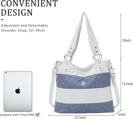 Hobo Shoulder Purses for Women Large Soft Washed PU Leather Stripe Crossbody Handbags