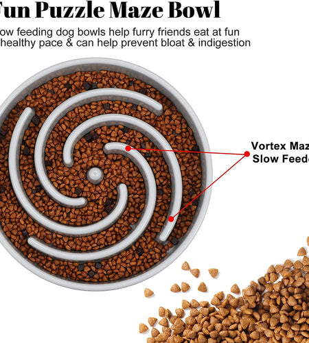 Slow Feeder Large Dog Bowls for Large Medium Dog Non Slip Maze Puzzle Bowl Pet Slower Food Feeding Dishes Interactive Bloat Stop Dog Bowl Preventing Choking Healthy Dog Bowl, Light Gray