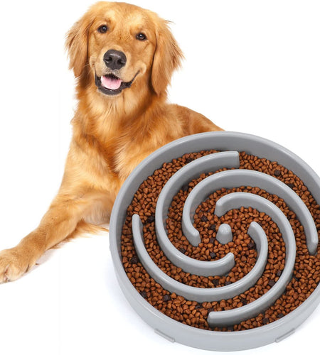 Slow Feeder Large Dog Bowls for Large Medium Dog Non Slip Maze Puzzle Bowl Pet Slower Food Feeding Dishes Interactive Bloat Stop Dog Bowl Preventing Choking Healthy Dog Bowl, Light Gray