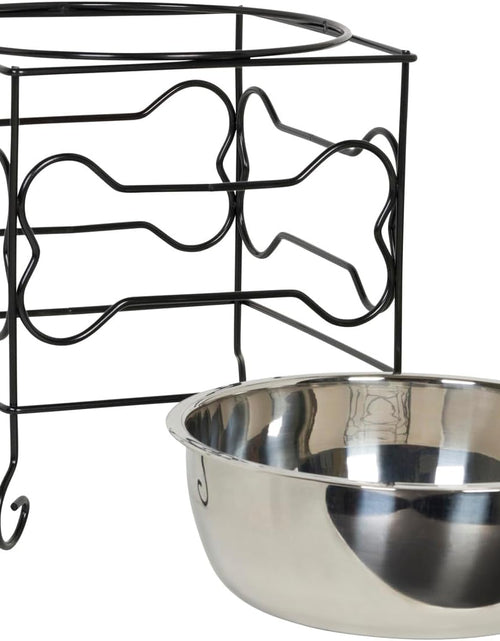 Load image into Gallery viewer, 10-Inch Black Wrought Iron Stand with Single Elevated Stainless Steel Feeder Bowl
