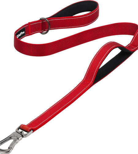 4FT Heavy Duty Dog Leash with Soft Padded Double Handle, Durable Strong Clasp Dog Leashes, Reflective Nylon Walking Lead for Large,Medium,Small Breed Dogs, Red