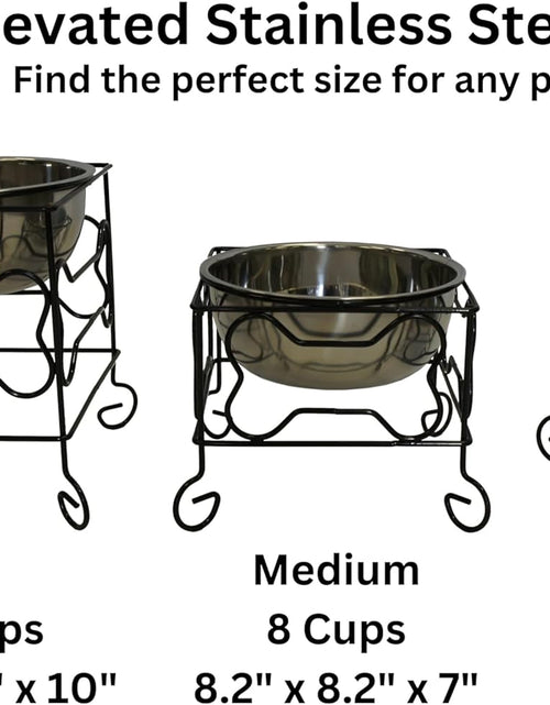 Load image into Gallery viewer, 10-Inch Black Wrought Iron Stand with Single Elevated Stainless Steel Feeder Bowl
