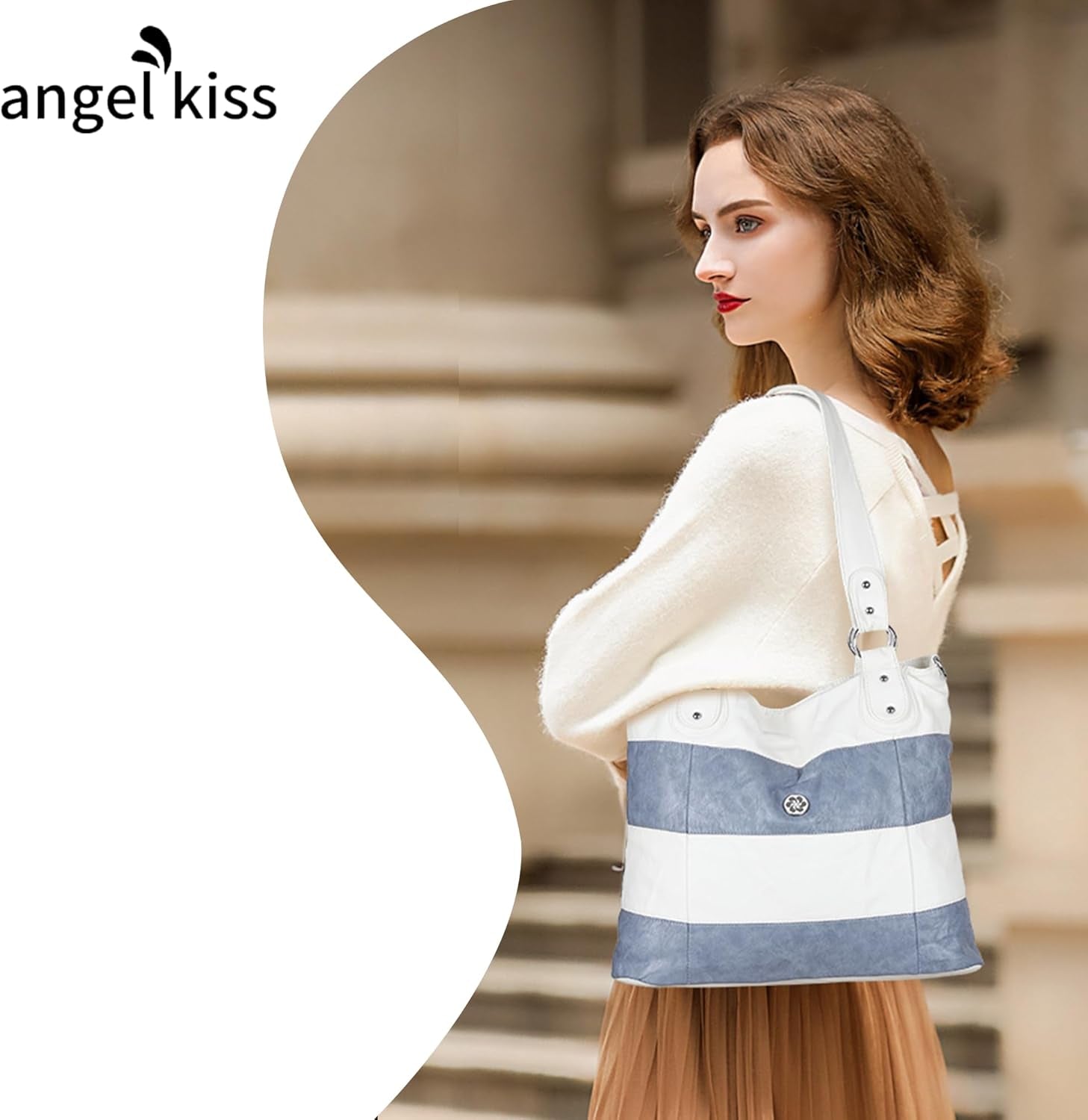 Hobo Shoulder Purses for Women Large Soft Washed PU Leather Stripe Crossbody Handbags