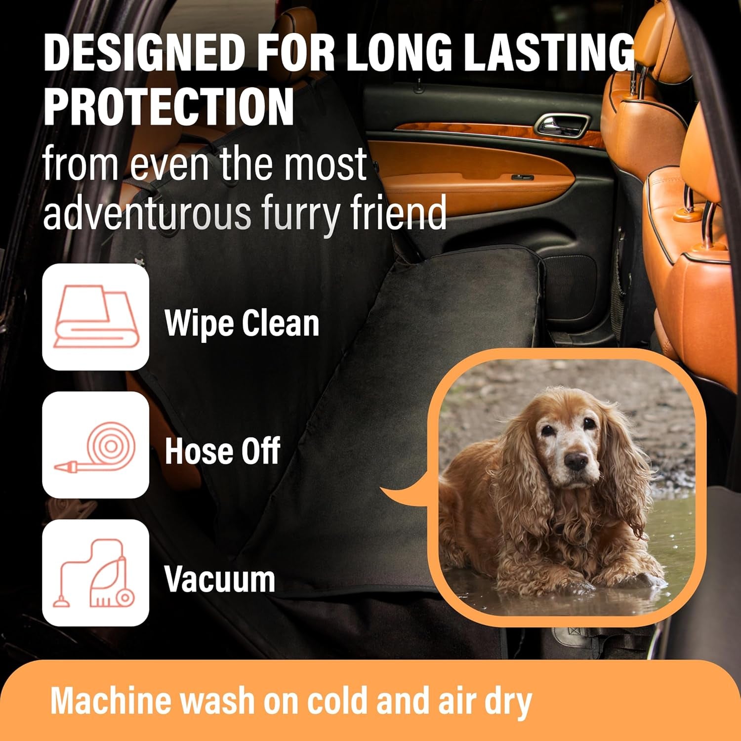 Dog Car Seat Cover Car Seat Protector- Dog Seat Cover for Back Seat of Suvs, Trucks, Cars - Waterproof & Convertible Dog Hammock for Car Backseat - Dog Travel Accessories -Orange, XL