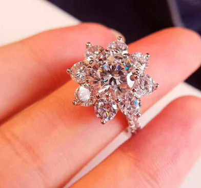 2 Karat High Carbon Diamond Sunflower Sterling Silver Ring