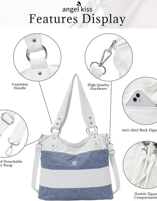 Load image into Gallery viewer, Hobo Shoulder Purses for Women Large Soft Washed PU Leather Stripe Crossbody Handbags
