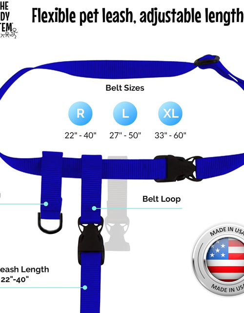 Load image into Gallery viewer, Hands Free Dog Leash, Adjustable Leash for Running, Jogging, Training and Service Dogs, Great for Small, Medium and Large Dogs, Made in USA (Royal Blue, Large Belt (27"- 50" Waist))
