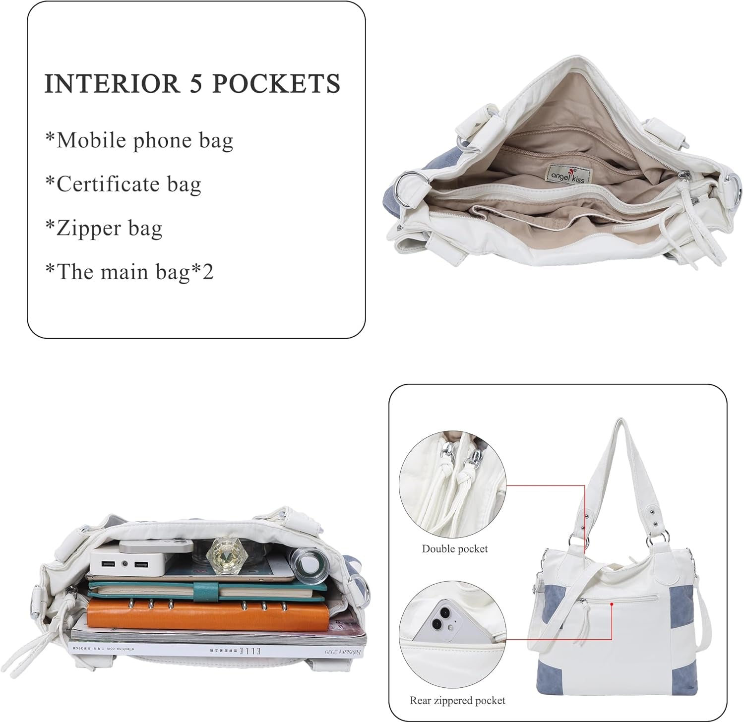 Hobo Shoulder Purses for Women Large Soft Washed PU Leather Stripe Crossbody Handbags