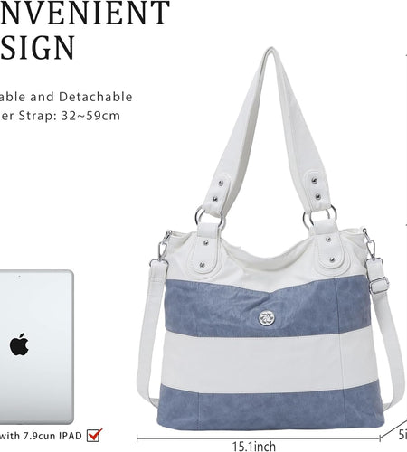 Hobo Shoulder Purses for Women Large Soft Washed PU Leather Stripe Crossbody Handbags