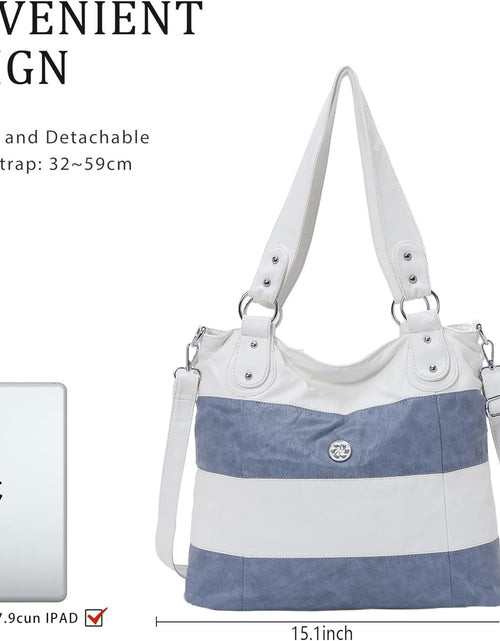 Load image into Gallery viewer, Hobo Shoulder Purses for Women Large Soft Washed PU Leather Stripe Crossbody Handbags
