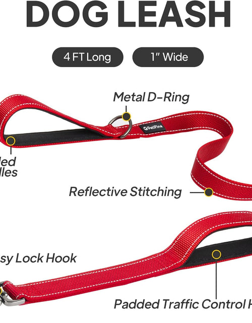 Load image into Gallery viewer, 4FT Heavy Duty Dog Leash with Soft Padded Double Handle, Durable Strong Clasp Dog Leashes, Reflective Nylon Walking Lead for Large,Medium,Small Breed Dogs, Red
